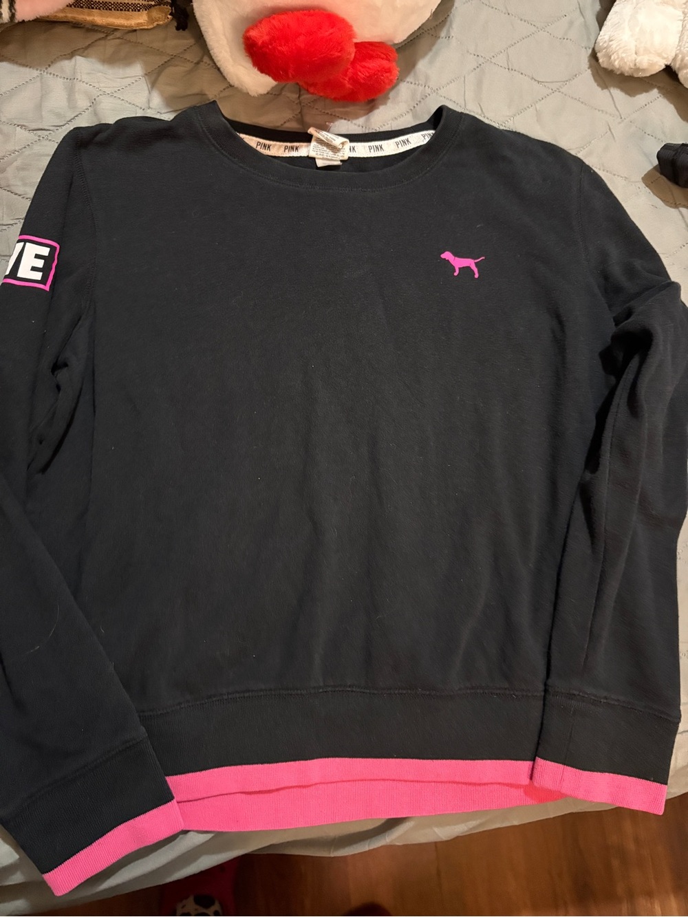 PINK Victoria's Secret Black Crewneck Sweater with Pink Trim